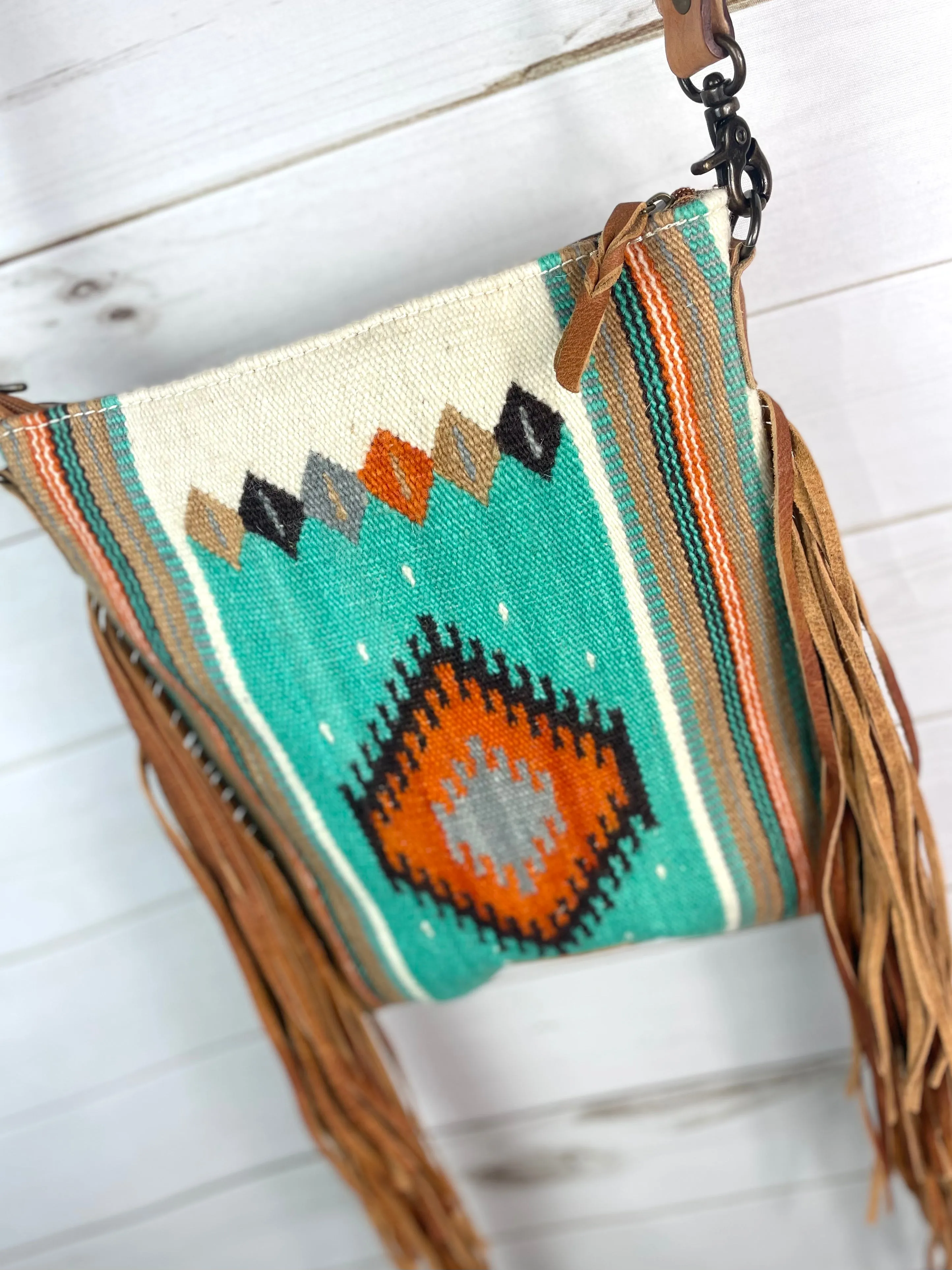 Turquoise & Orange Aztec Wool Serape Handbag
