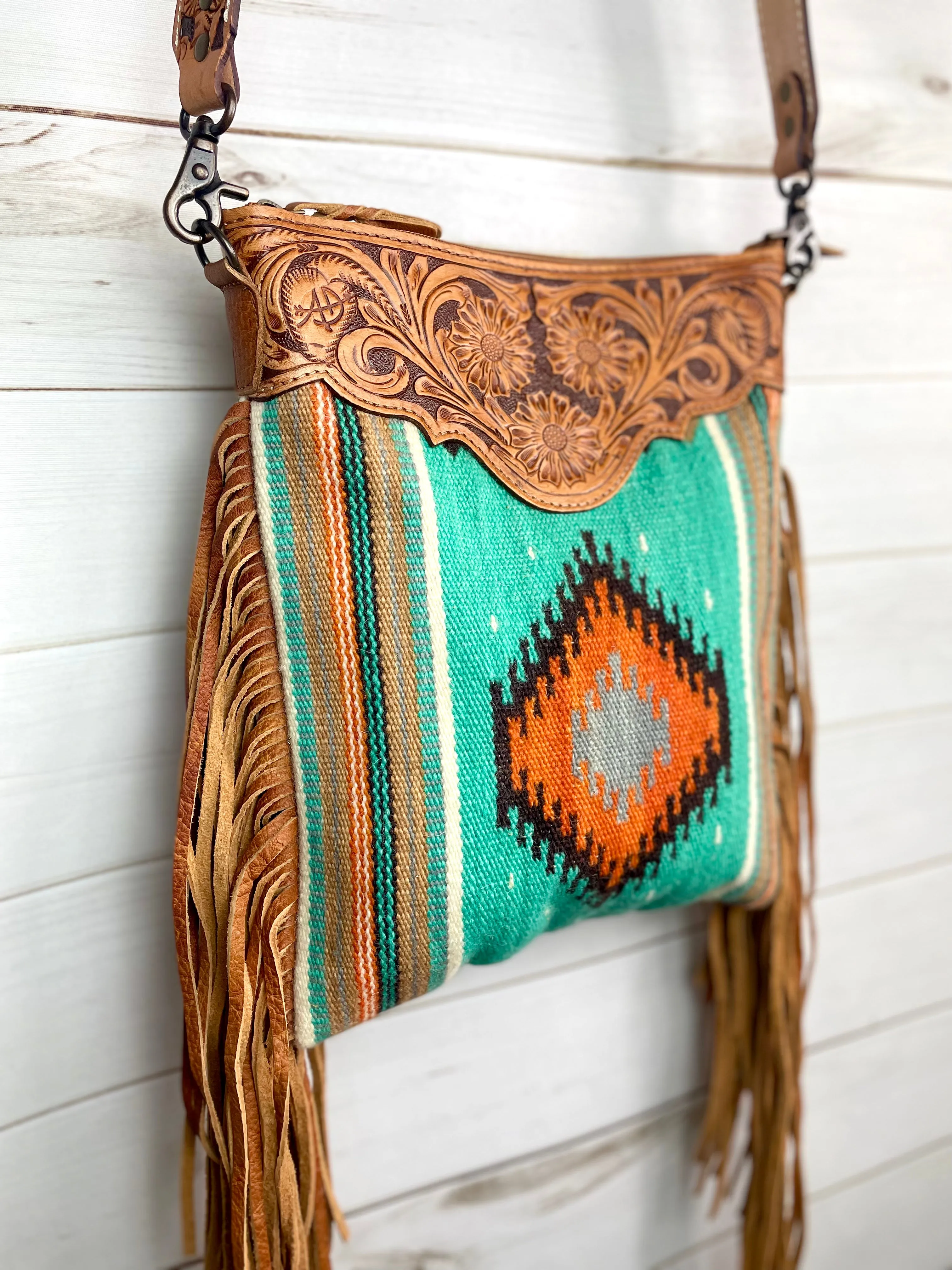 Turquoise & Orange Aztec Wool Serape Handbag