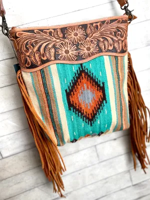Turquoise & Orange Aztec Wool Serape Handbag