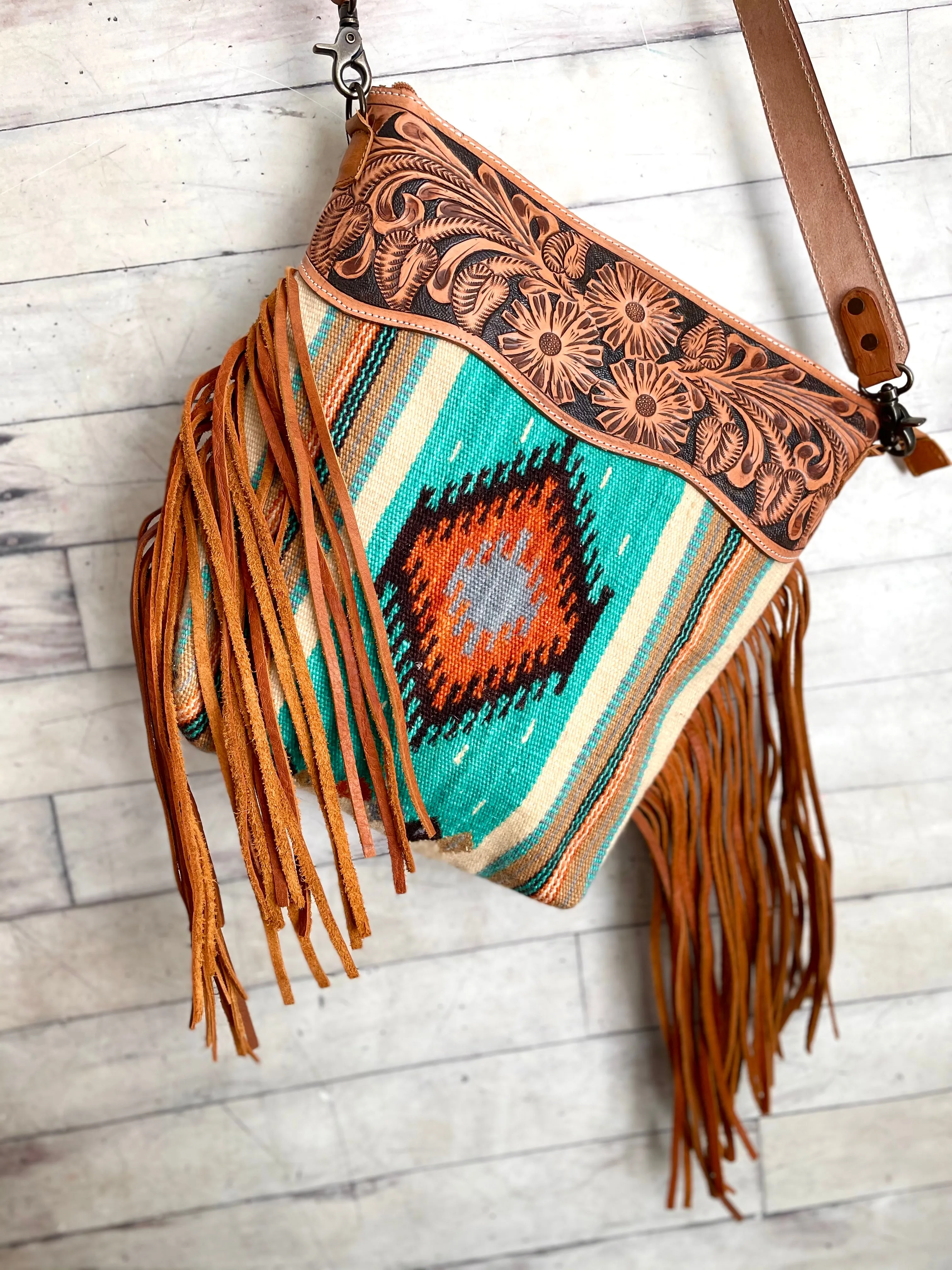 Turquoise & Orange Aztec Wool Serape Handbag