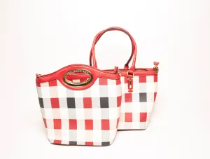 Two In One Orange Checkered Handbag Set
