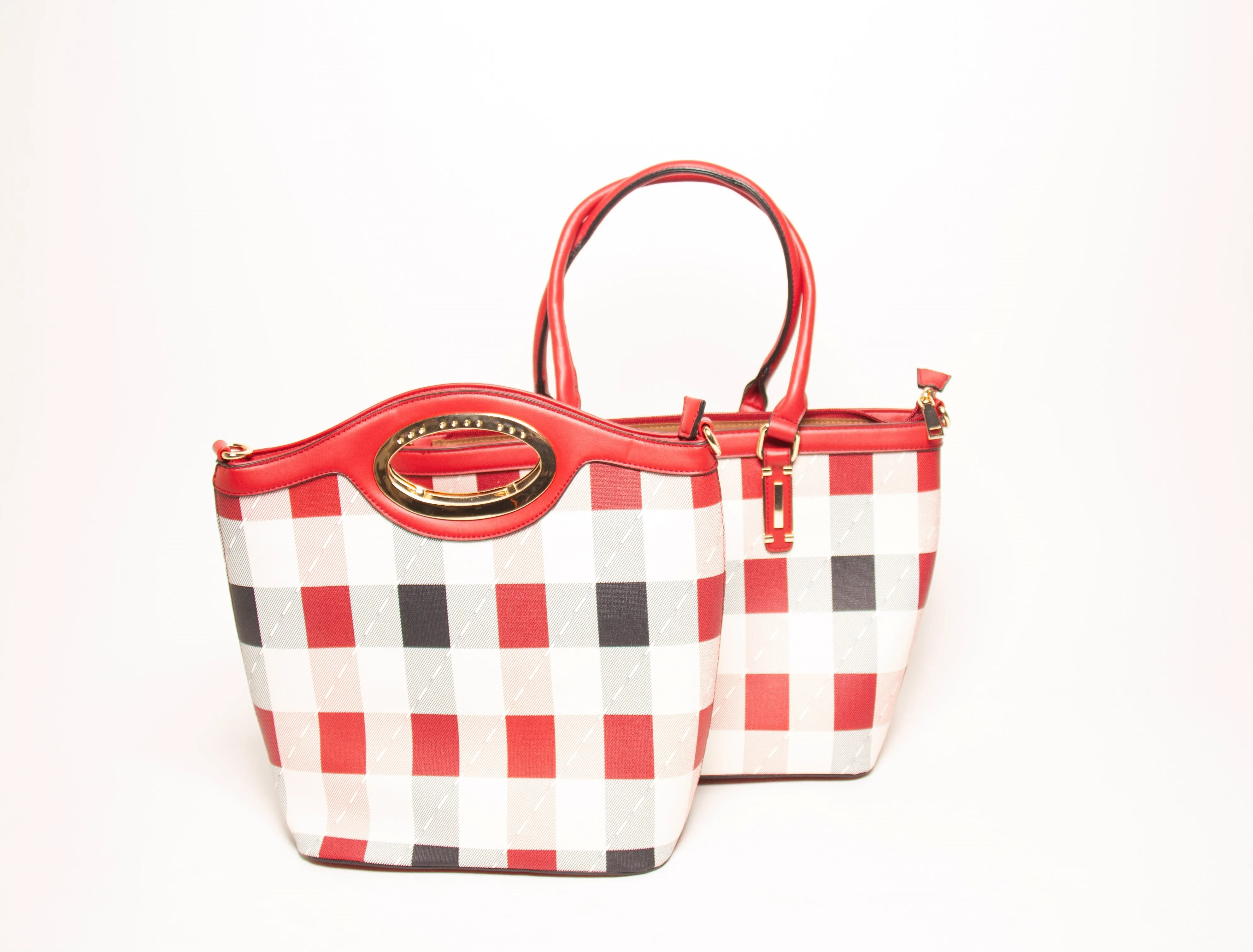 Two In One Orange Checkered Handbag Set