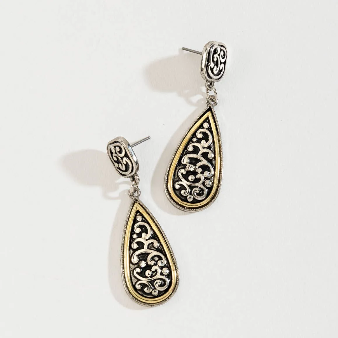Two Tone Designer Teardrop Pendant Earring