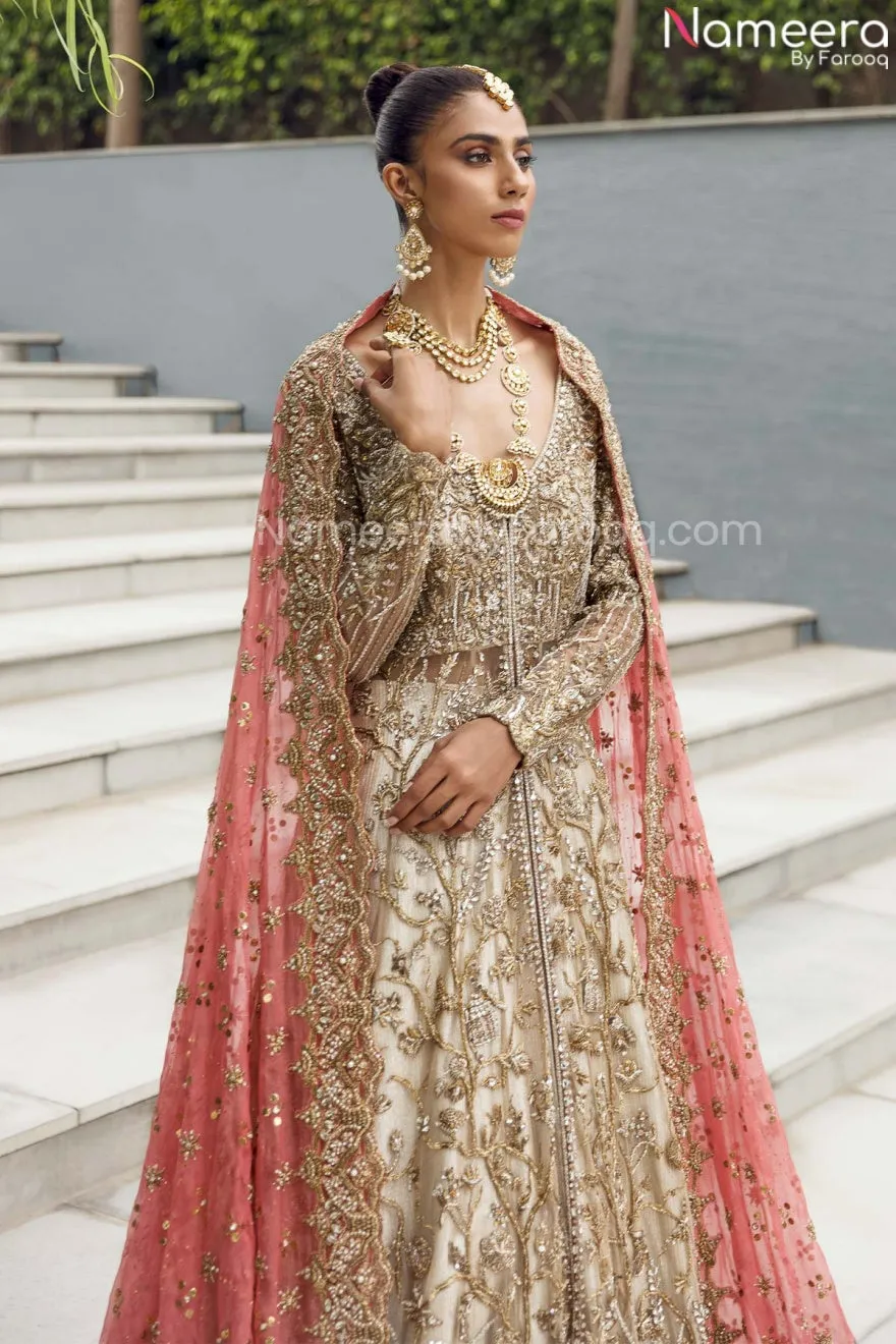 Unique Designer Bridal Peach Color Lehenga Gown #BN974