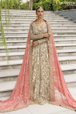 Unique Designer Bridal Peach Color Lehenga Gown #BN974