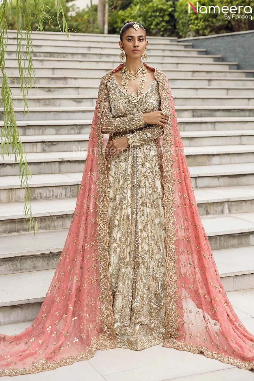 Unique Designer Bridal Peach Color Lehenga Gown #BN974