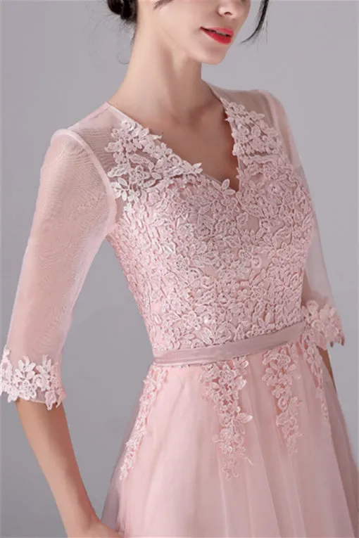 V-neck A-Line Floor Length Long sleeves Lace mother's dress