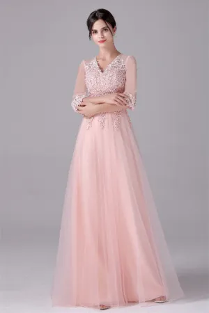 V-neck A-Line Floor Length Long sleeves Lace mother's dress