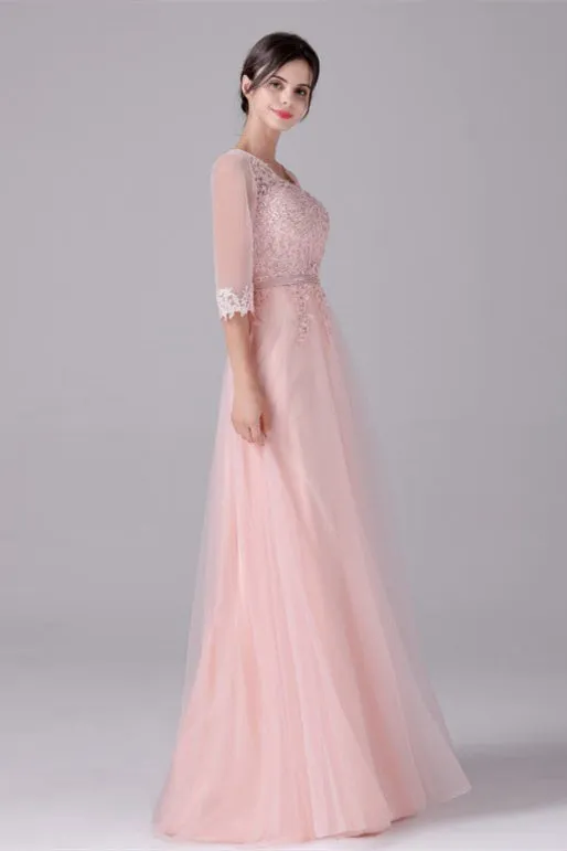 V-neck A-Line Floor Length Long sleeves Lace mother's dress