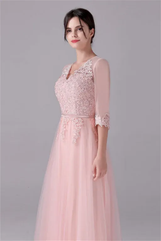 V-neck A-Line Floor Length Long sleeves Lace mother's dress