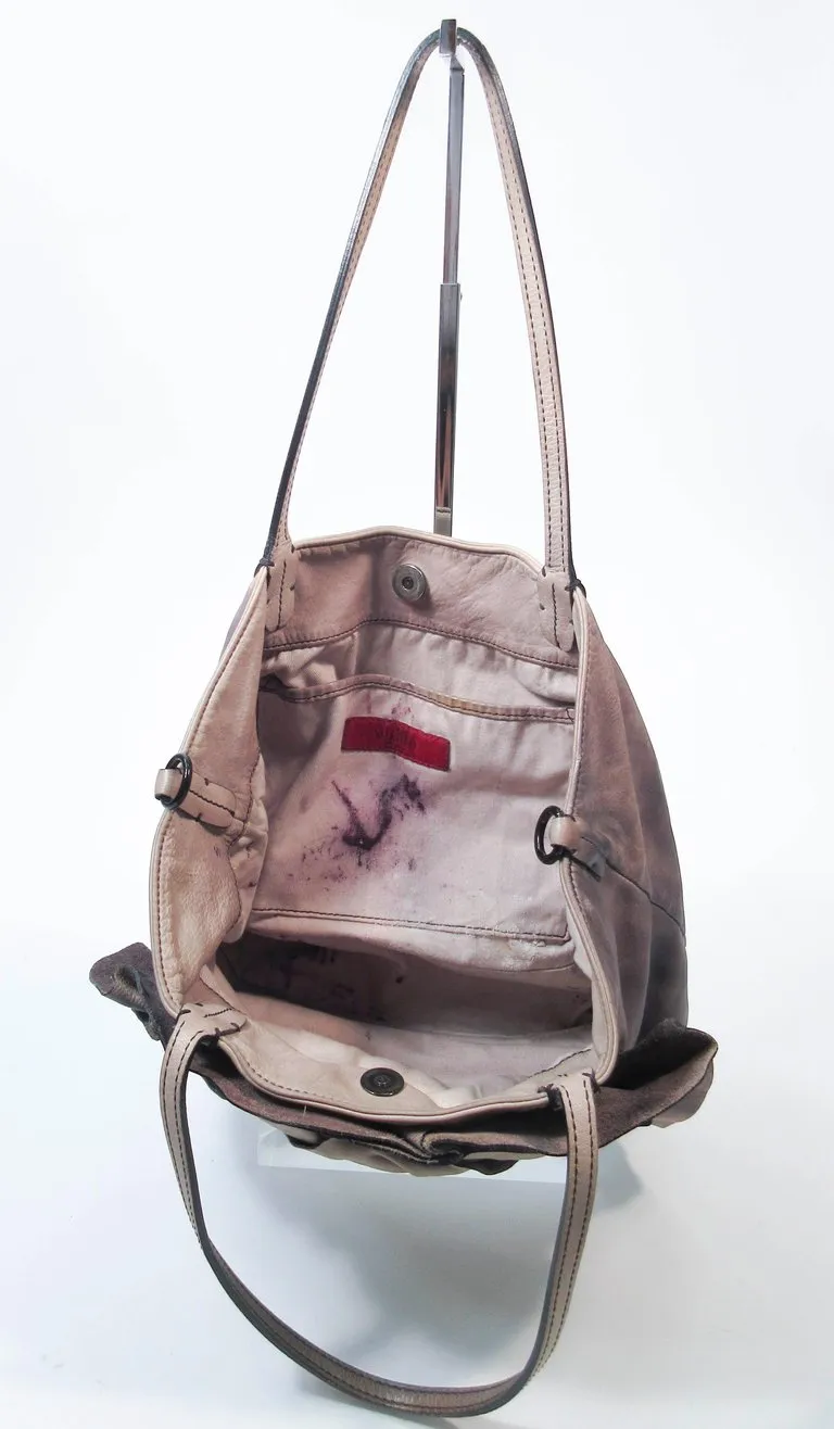 VALENTINO Distressed Rosebud Grey Leather Shopper Handbag