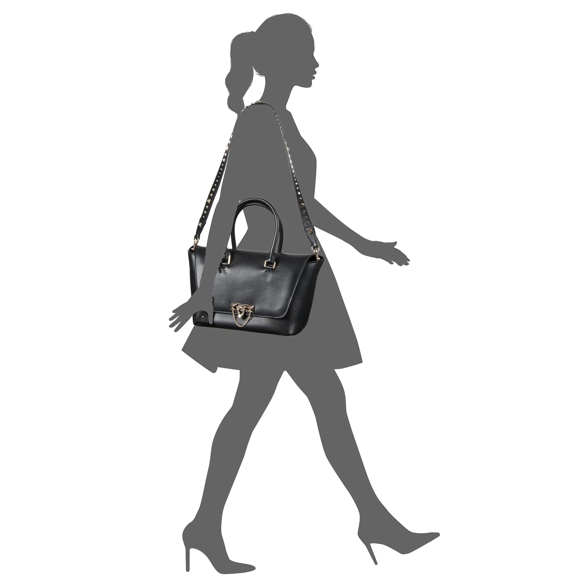 Valentino Small Demilune Double Handle Bag in Black
