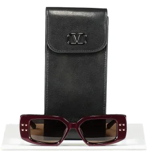 Valentino Wine Red V - Cinque Sunglasses In Case