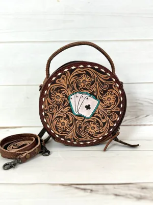 Vegas Aces Leather Tooled Canteen Bag