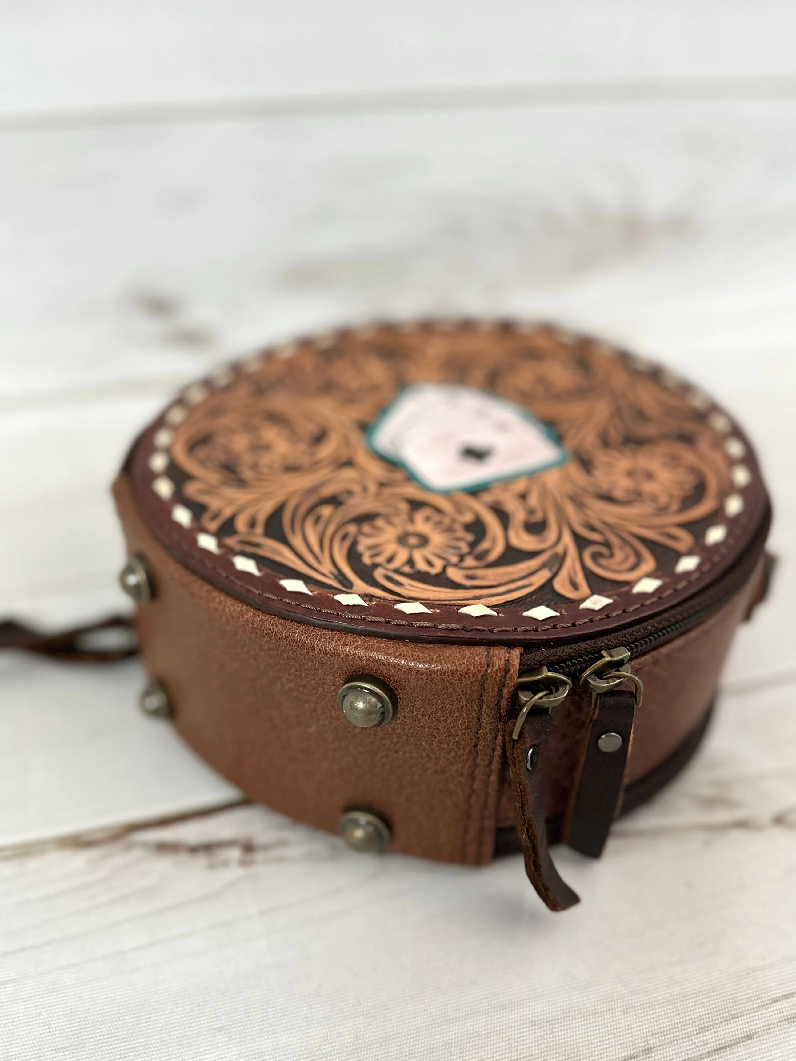 Vegas Aces Leather Tooled Canteen Bag