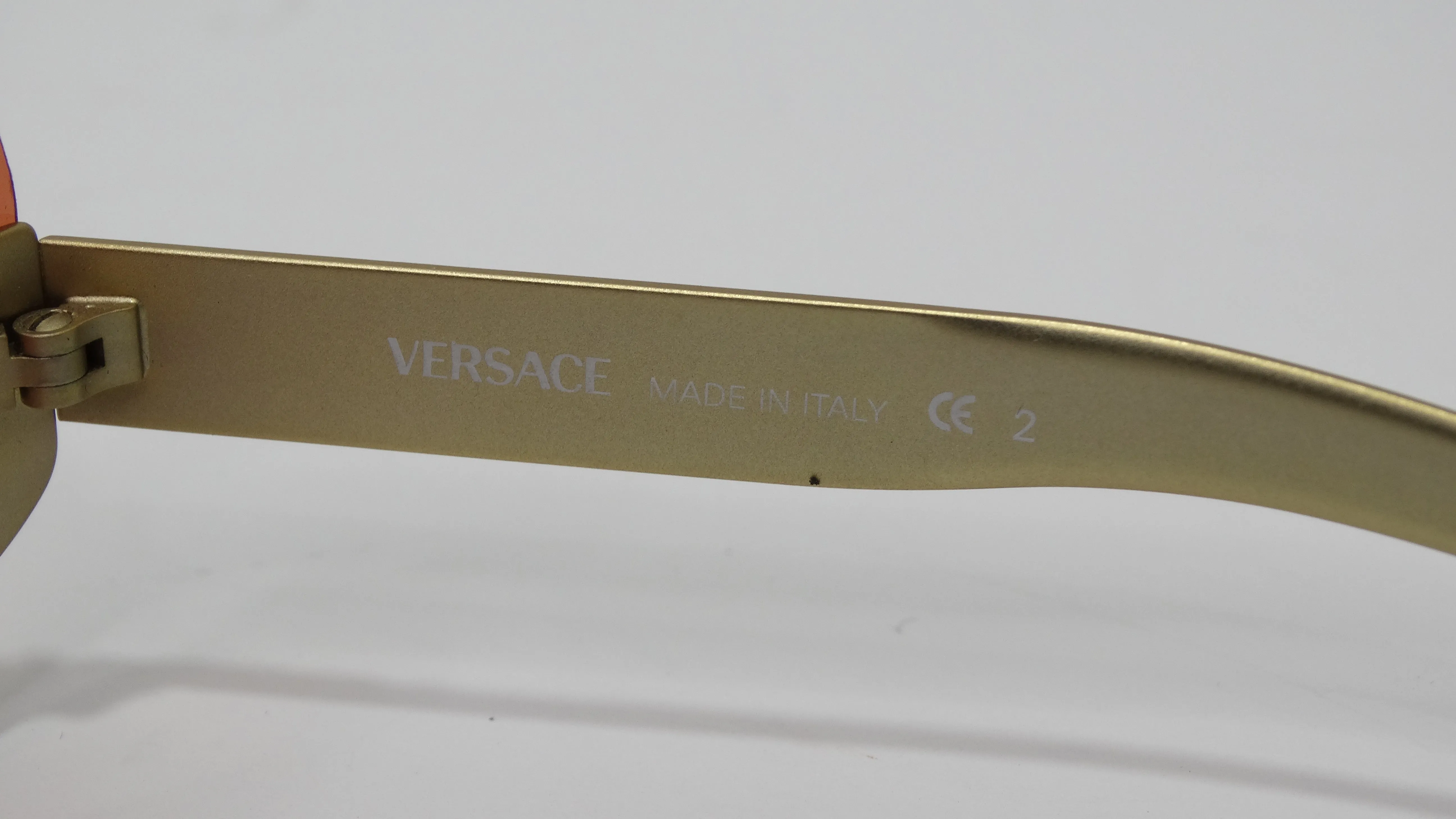 Versace Vintage 1990's Orange/Gold Shield Sunglasses