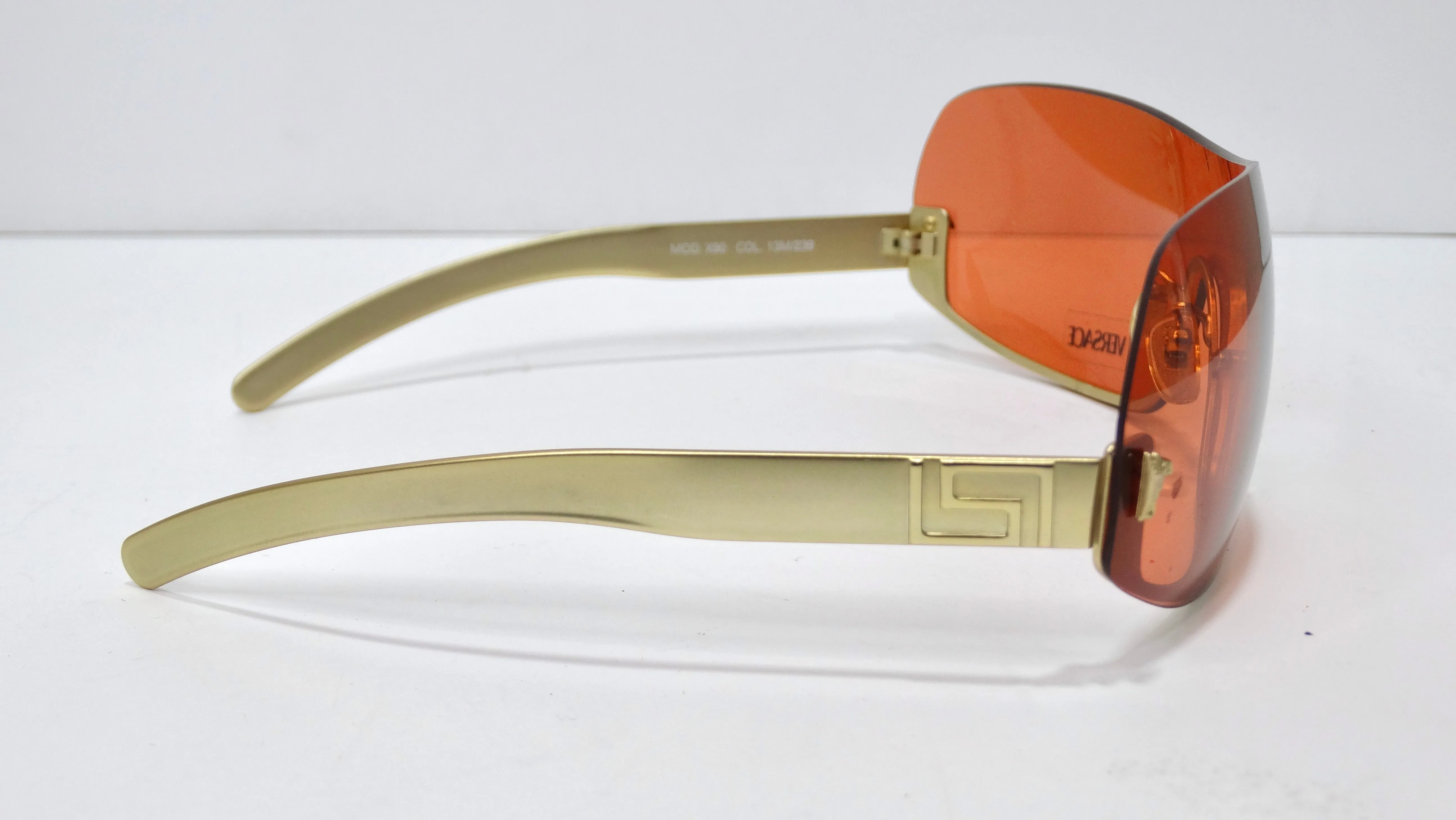 Versace Vintage 1990's Orange/Gold Shield Sunglasses