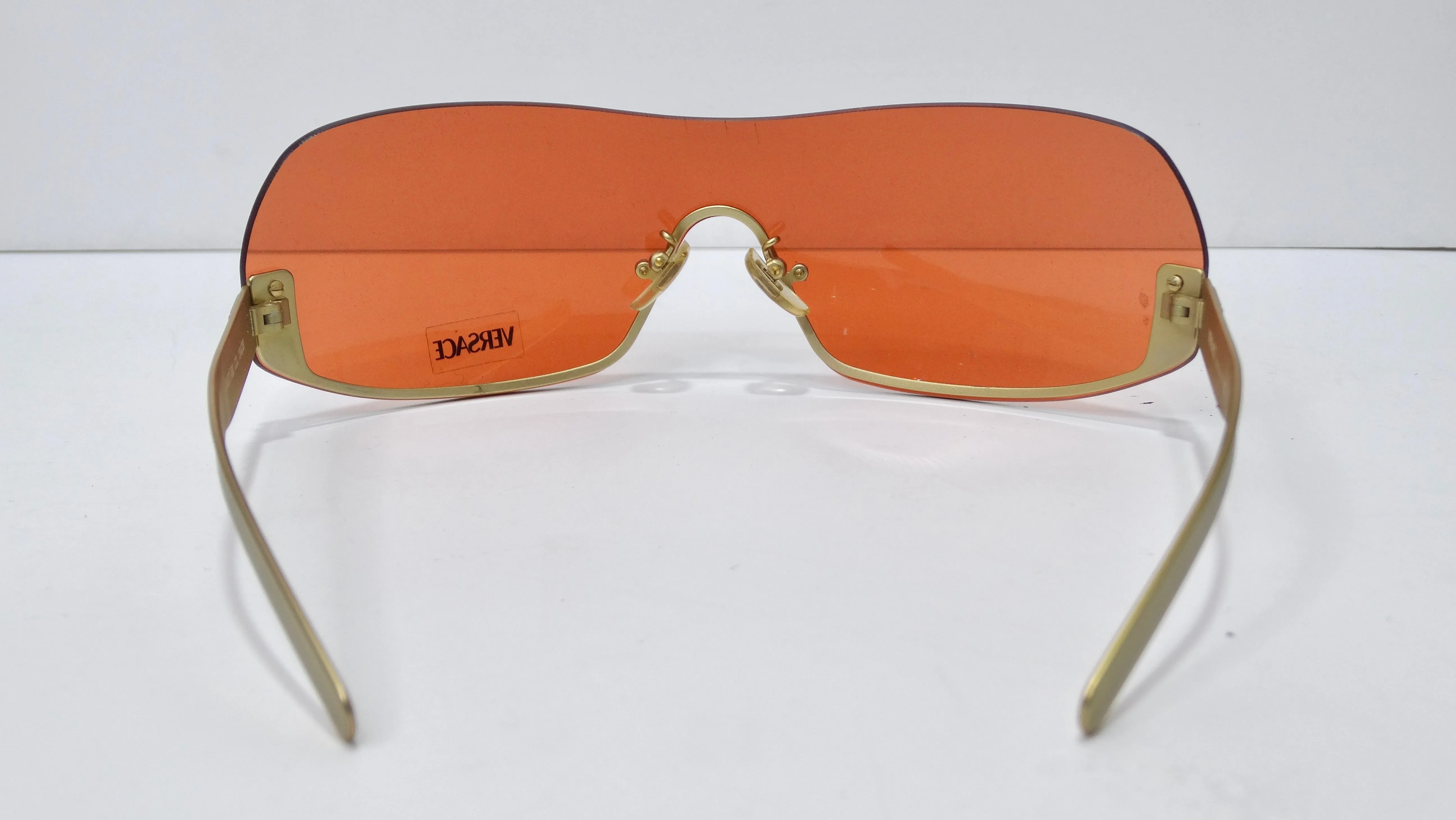 Versace Vintage 1990's Orange/Gold Shield Sunglasses