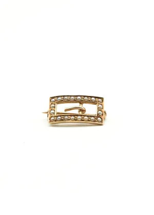 Vintage 14K Gold and Seed Pearl Buckle Brooch