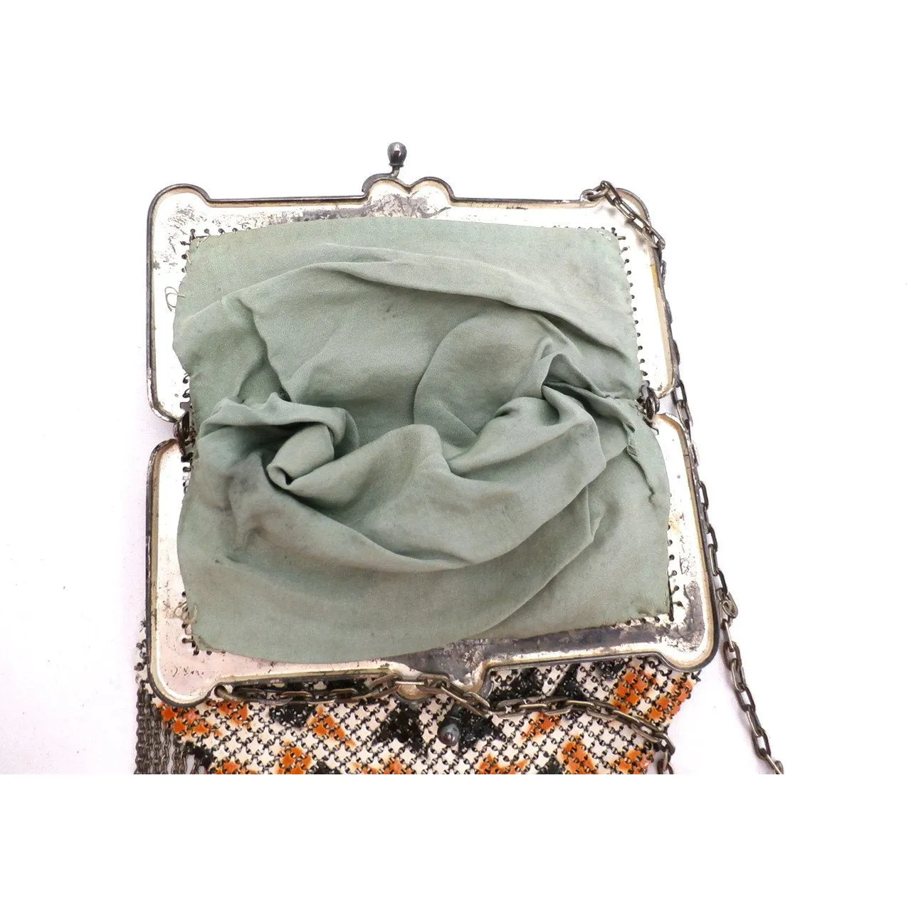 Vintage 1920s Purse Handbag Art Deco Whiting Davis Black Orange Metal Mesh