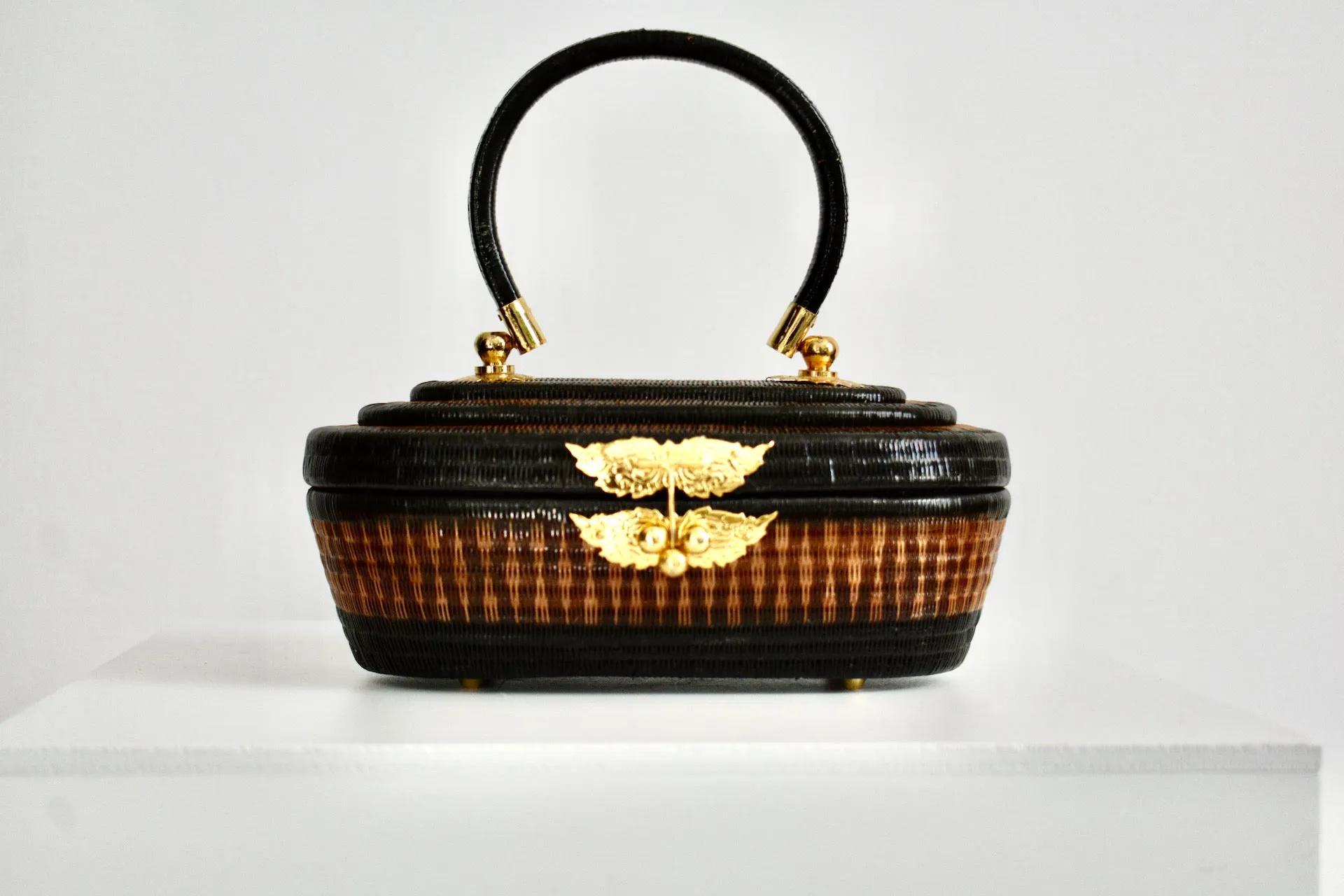 Vintage 1940 Miniature Black Wicker Handbag