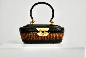 Vintage 1940 Miniature Black Wicker Handbag