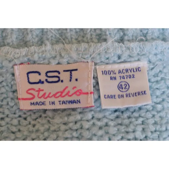 Vintage 80s Blue Granny Acrylic Sweater size 42