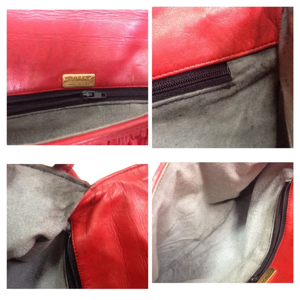 Vintage Bally red intrecciato leather handbag purse, shoulder bag with gold tone B logo. Masterpiece