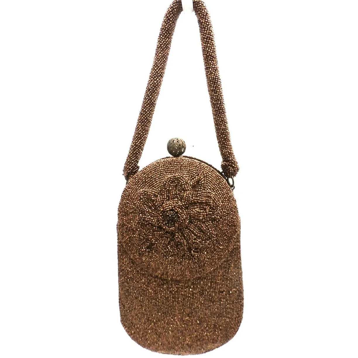 Vintage Beaded Bag Unusual Shape Copper Beads Custom Calem 1940s