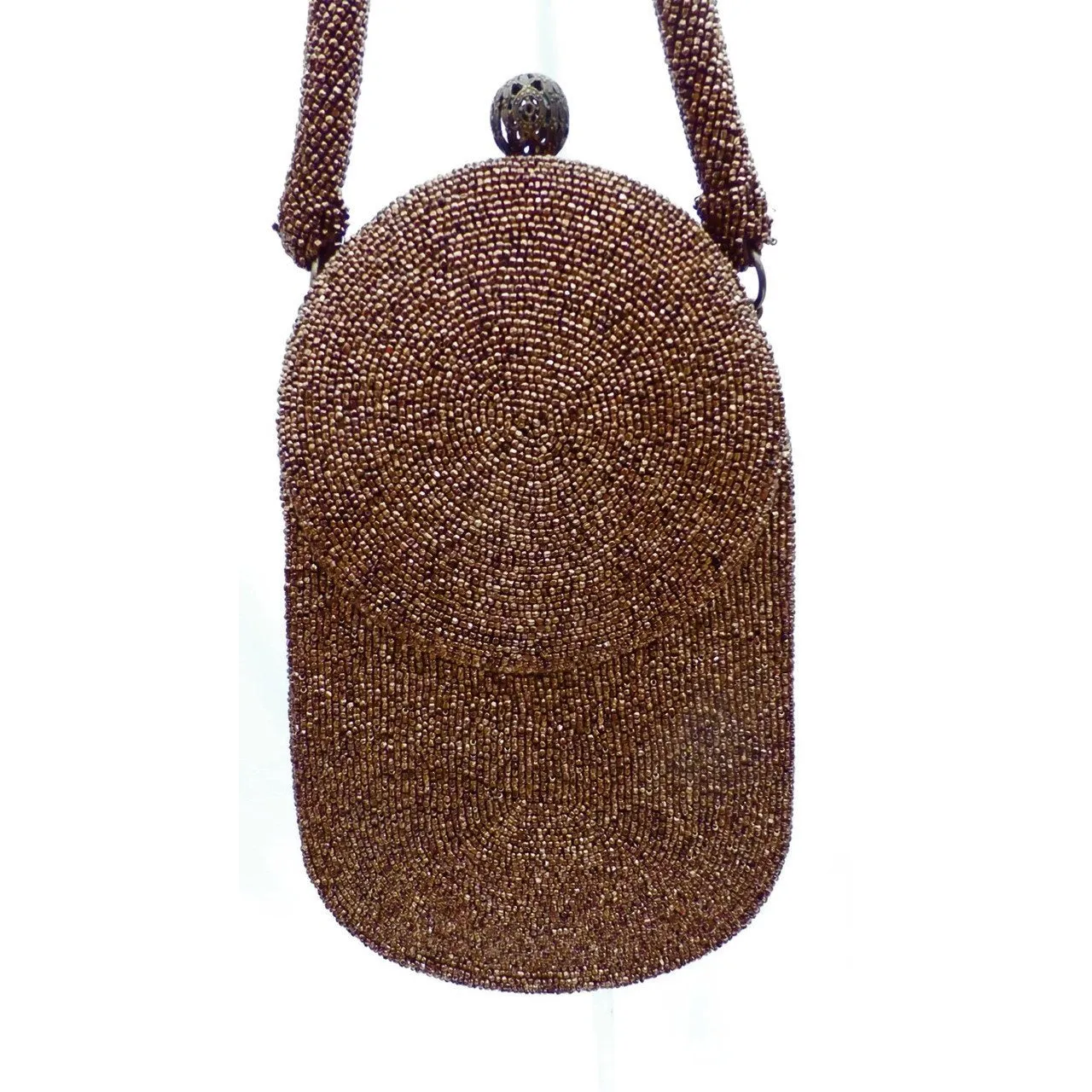 Vintage Beaded Bag Unusual Shape Copper Beads Custom Calem 1940s