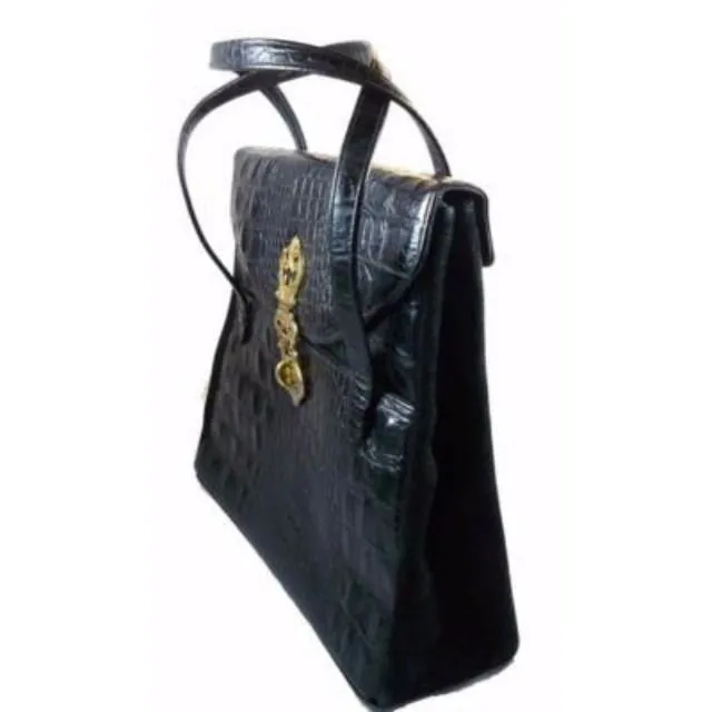 Vintage Black Faux Alligator Handbag Large Murray Kruger 1970s