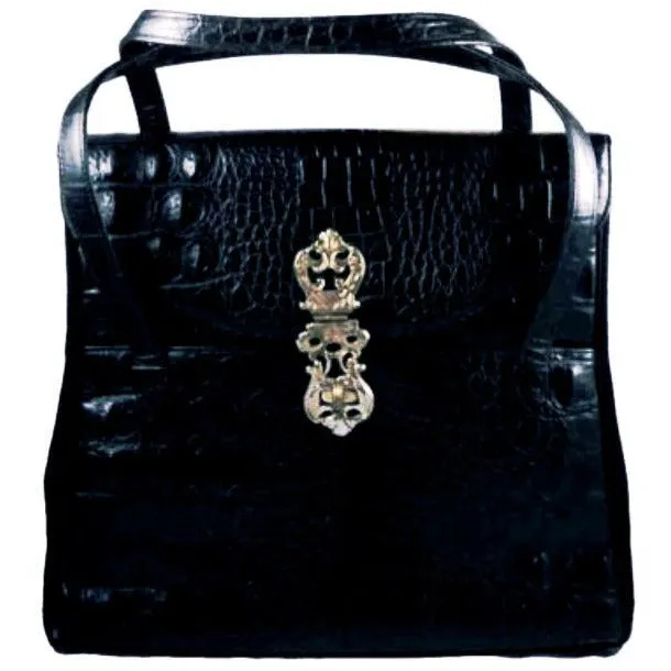 Vintage Black Faux Alligator Handbag Large Murray Kruger 1970s