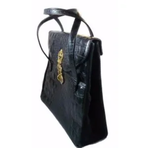 Vintage Black Faux Alligator Handbag Large Murray Kruger 1970s