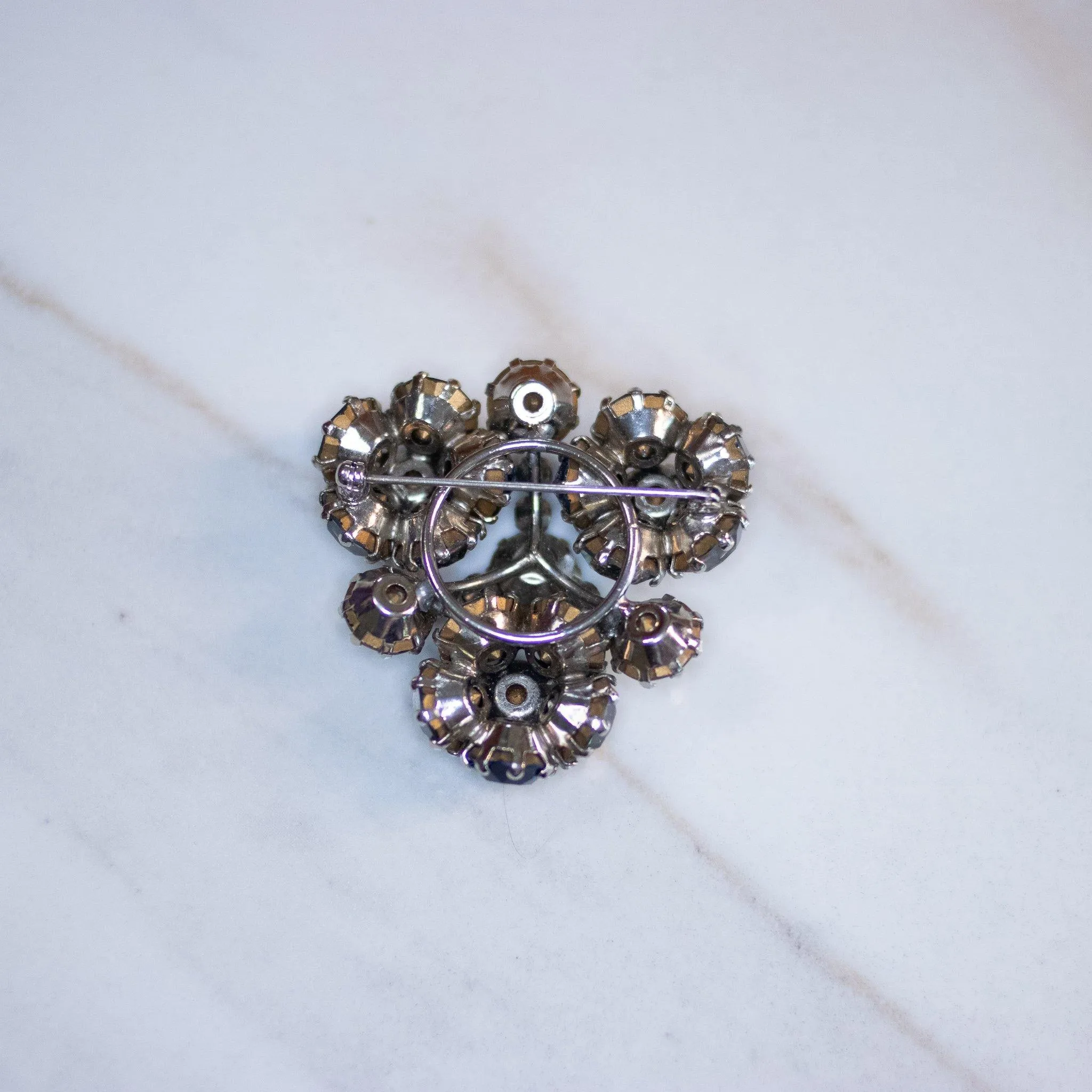 Vintage Blue and Smoke Rhinestone Brooch