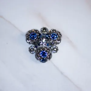 Vintage Blue and Smoke Rhinestone Brooch