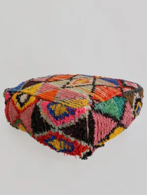 Vintage Boucherouite Pouf - Colorful Multi-Diamond