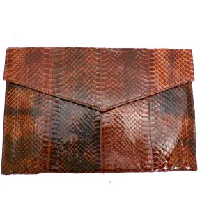Vintage Brown Snakeskin Clutch Handbag Purse 1940s 8 x 12