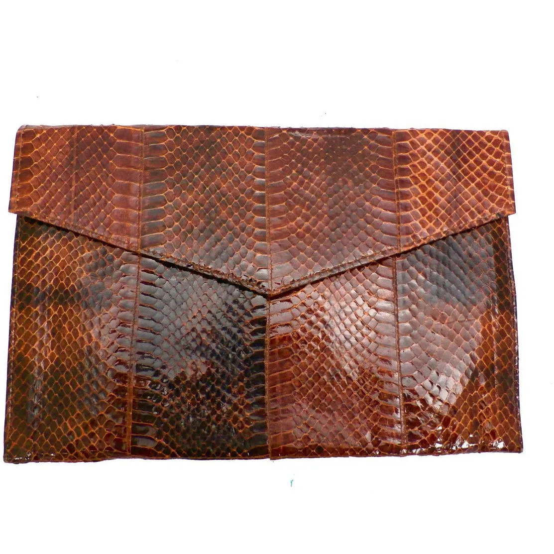 Vintage Brown Snakeskin Clutch Handbag Purse 1940s 8 x 12