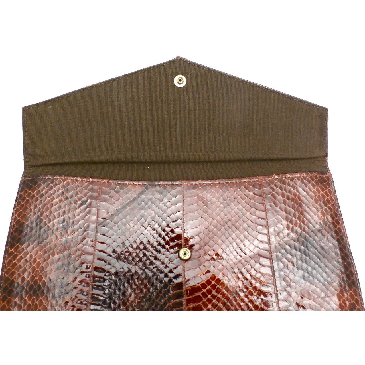 Vintage Brown Snakeskin Clutch Handbag Purse 1940s 8 x 12