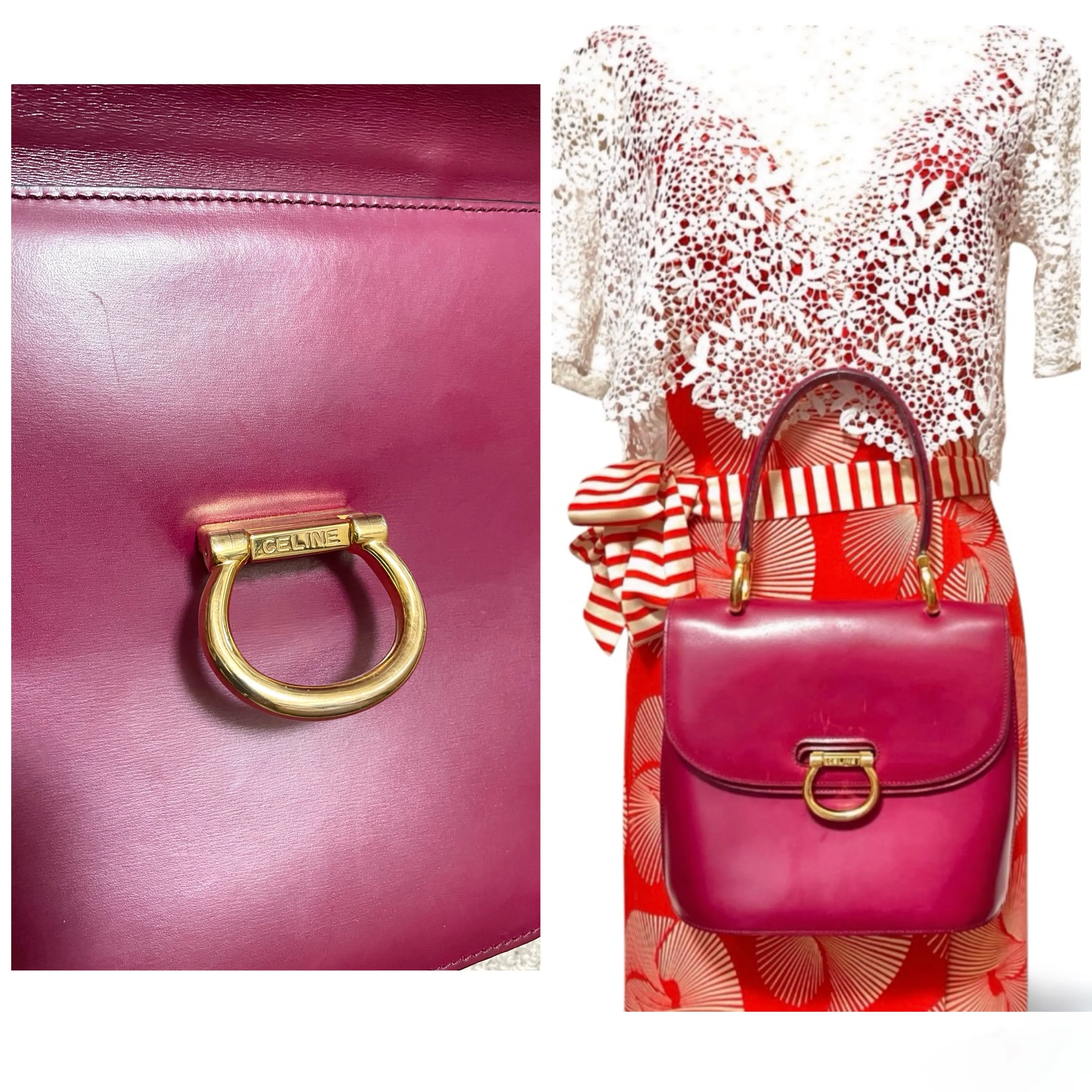 Vintage Celine bordeux,wine red leather  handbag. Classic and elegant purse for daily use. 060903ap