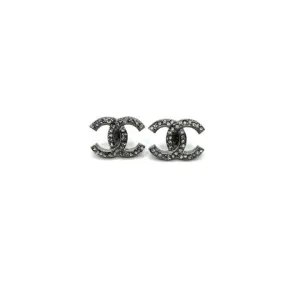 Vintage Chanel Dark Silver CC Earrings