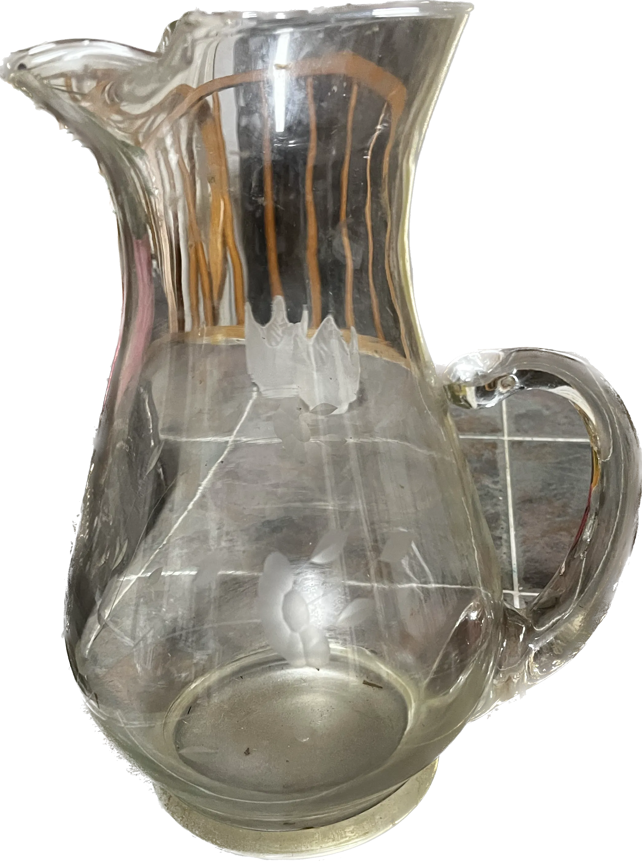 Vintage Etched Glads Pitcher