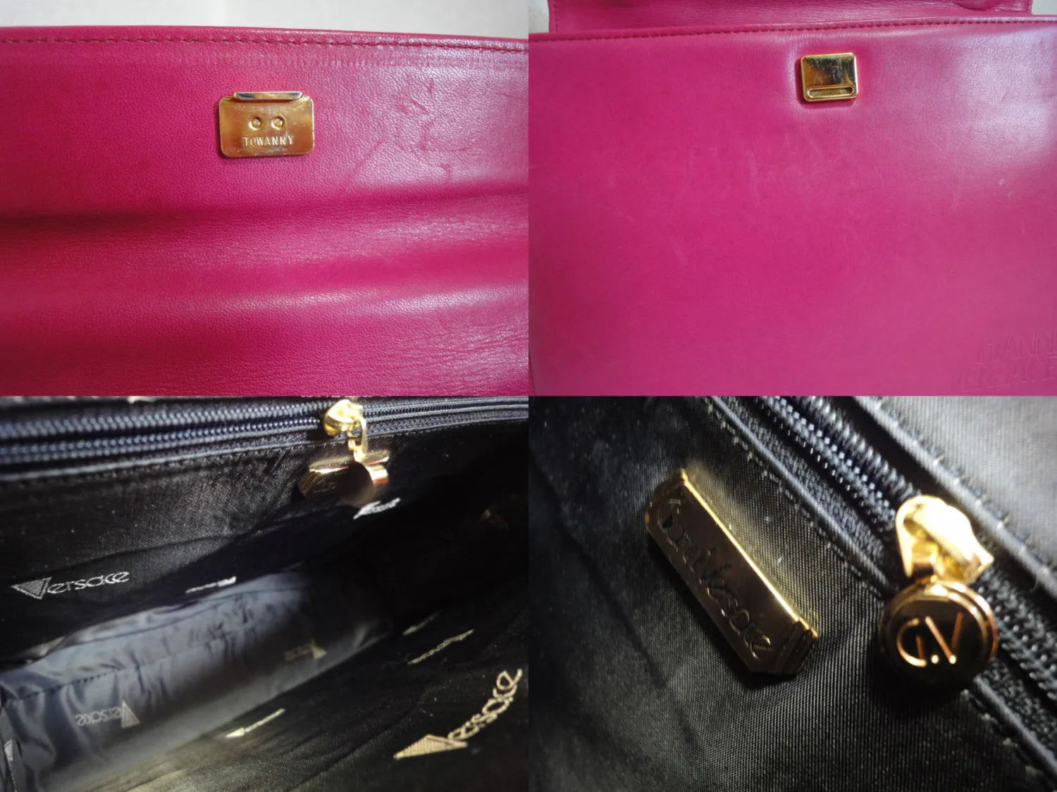 Vintage Gianni Versace pink calf leather and genuine snakeskin handbag with golden and black balls handles.