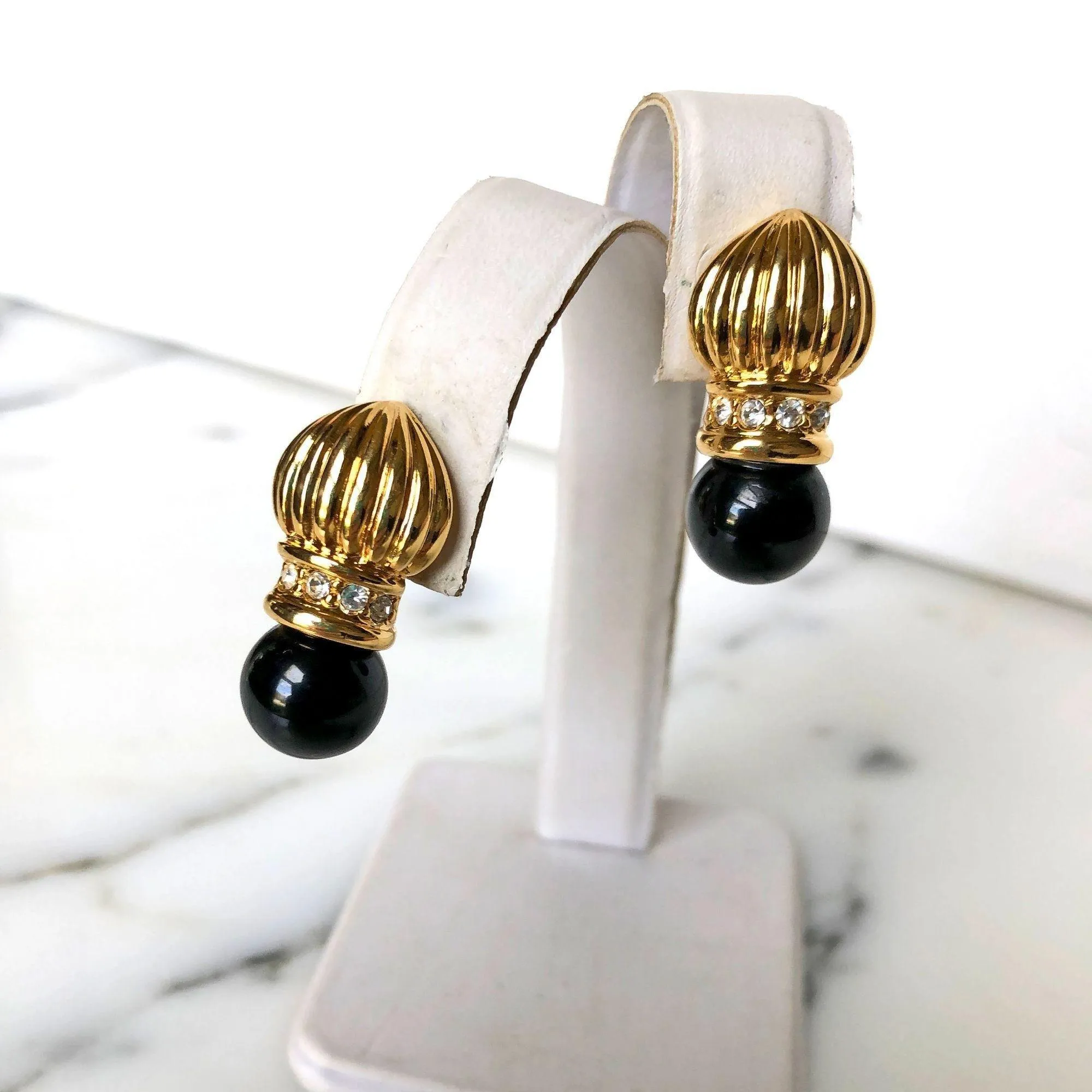 Vintage Gold and Black Statement Earrings
