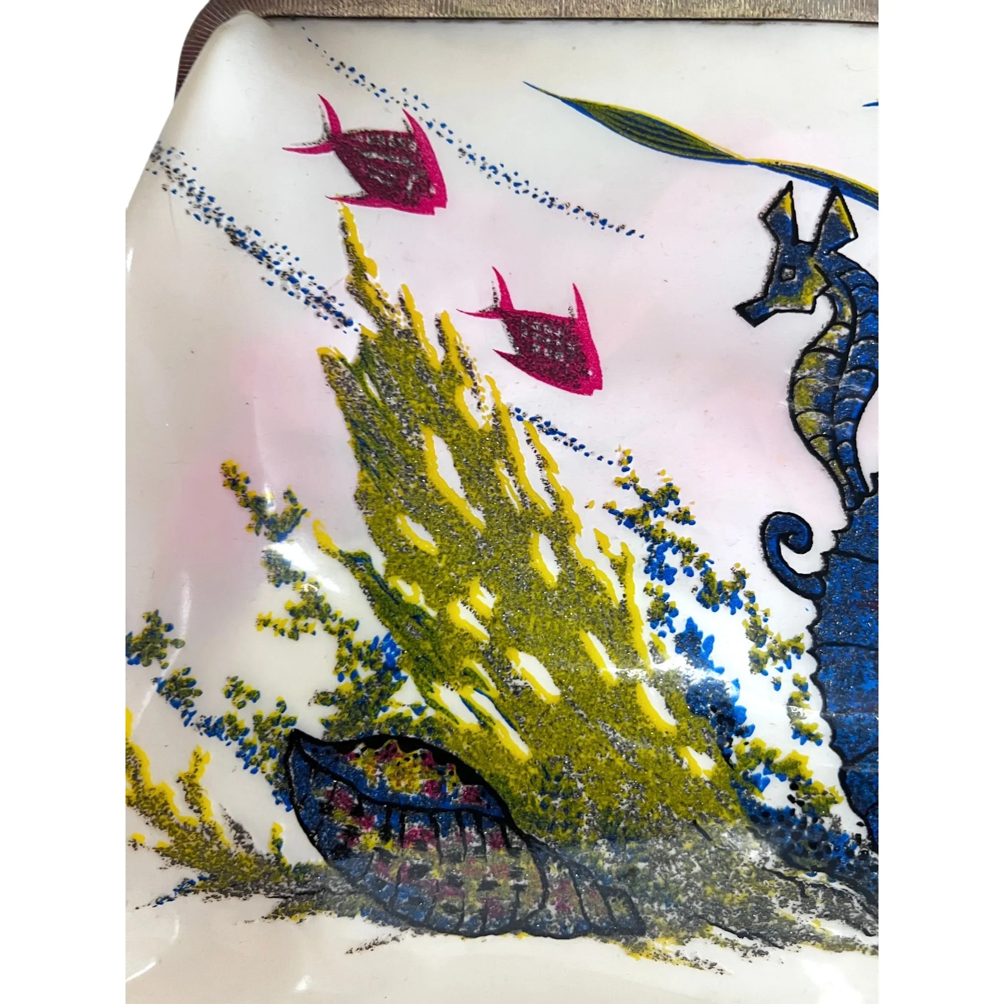 Vintage Hand Bag Whimsical Reverse Painted Seahorse Plastic Purse 1940S