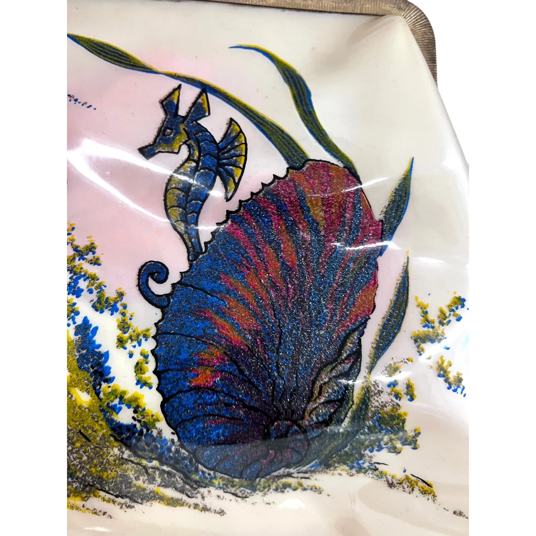 Vintage Hand Bag Whimsical Reverse Painted Seahorse Plastic Purse 1940S