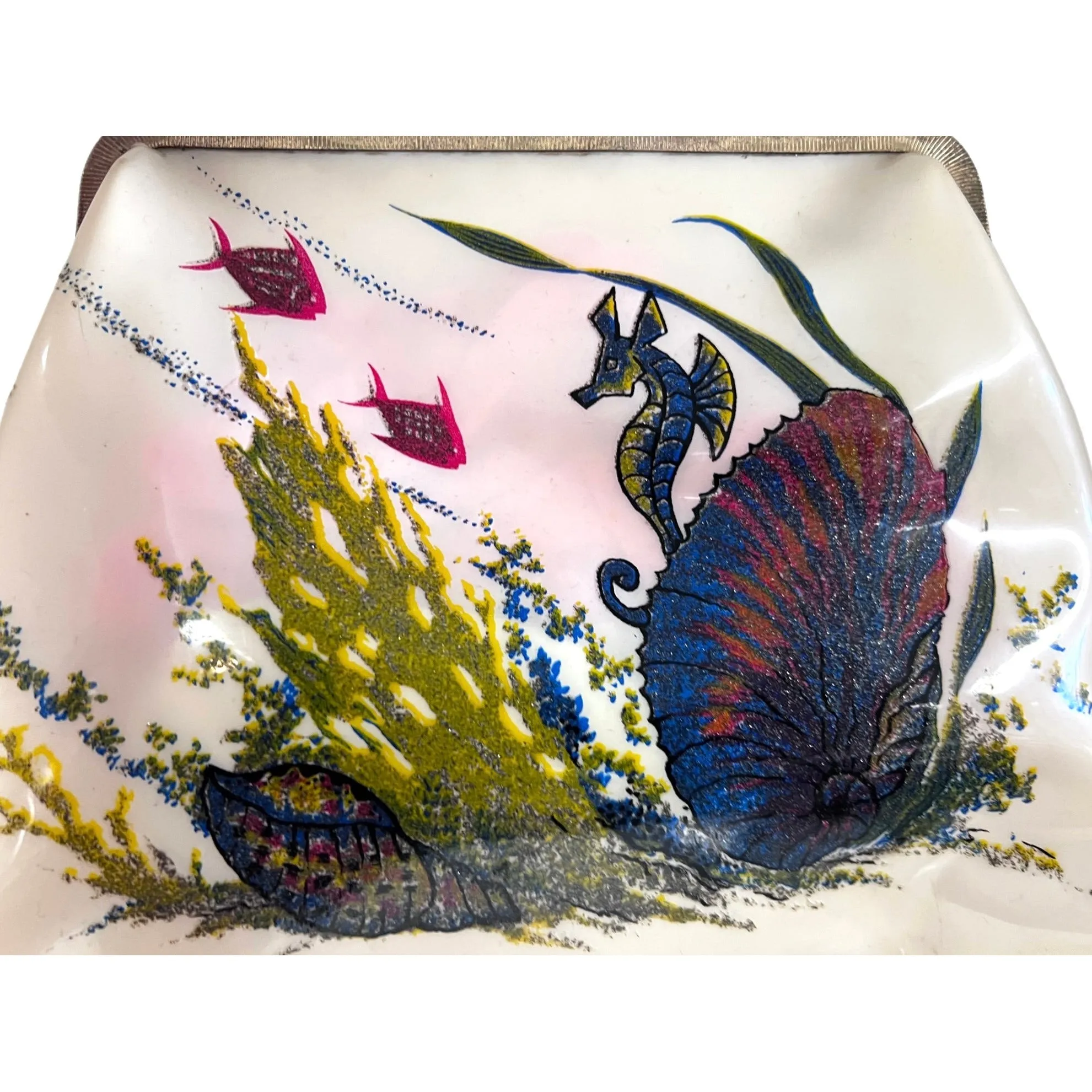 Vintage Hand Bag Whimsical Reverse Painted Seahorse Plastic Purse 1940S
