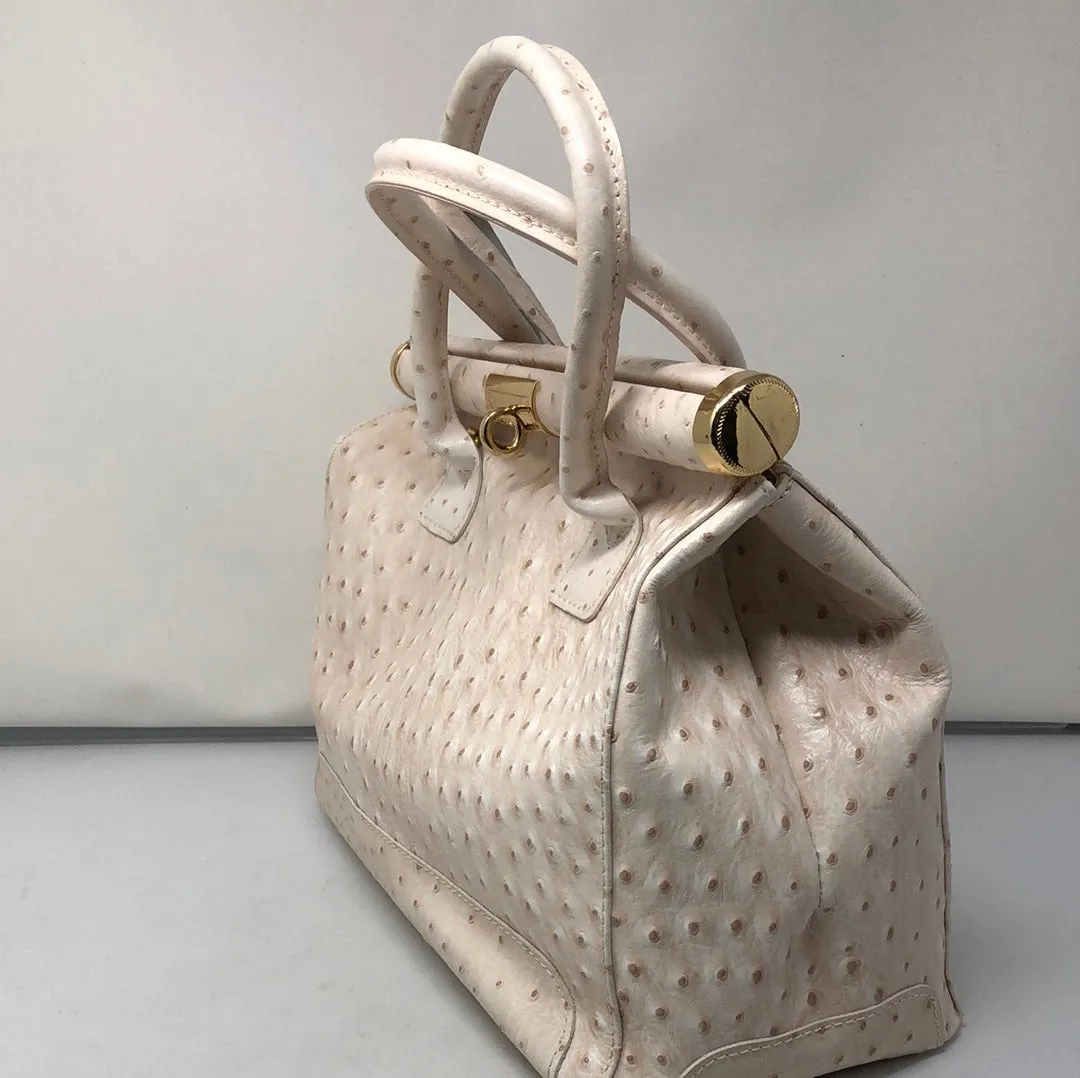 Vintage: Ivory Ostrich Leather Top Handle Handbag