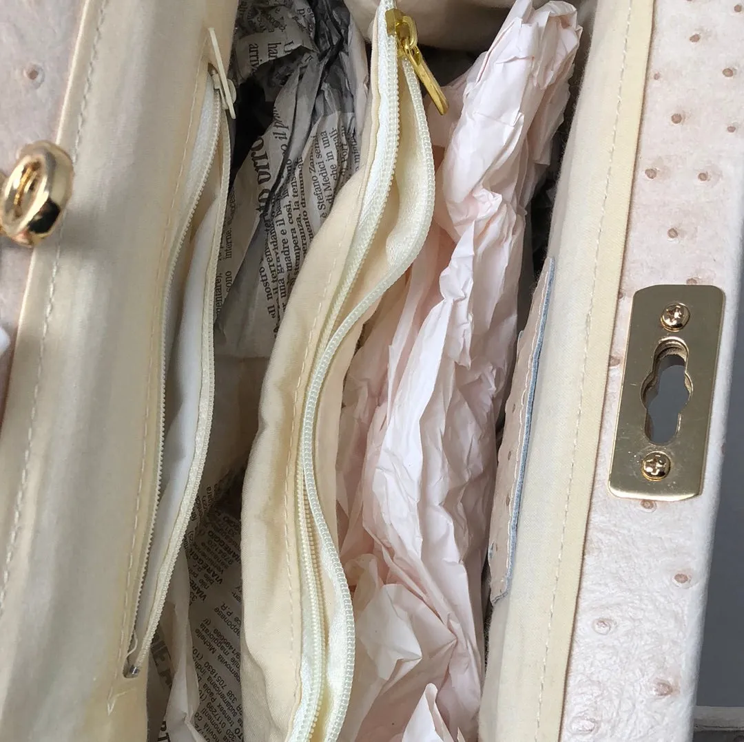 Vintage: Ivory Ostrich Leather Top Handle Handbag
