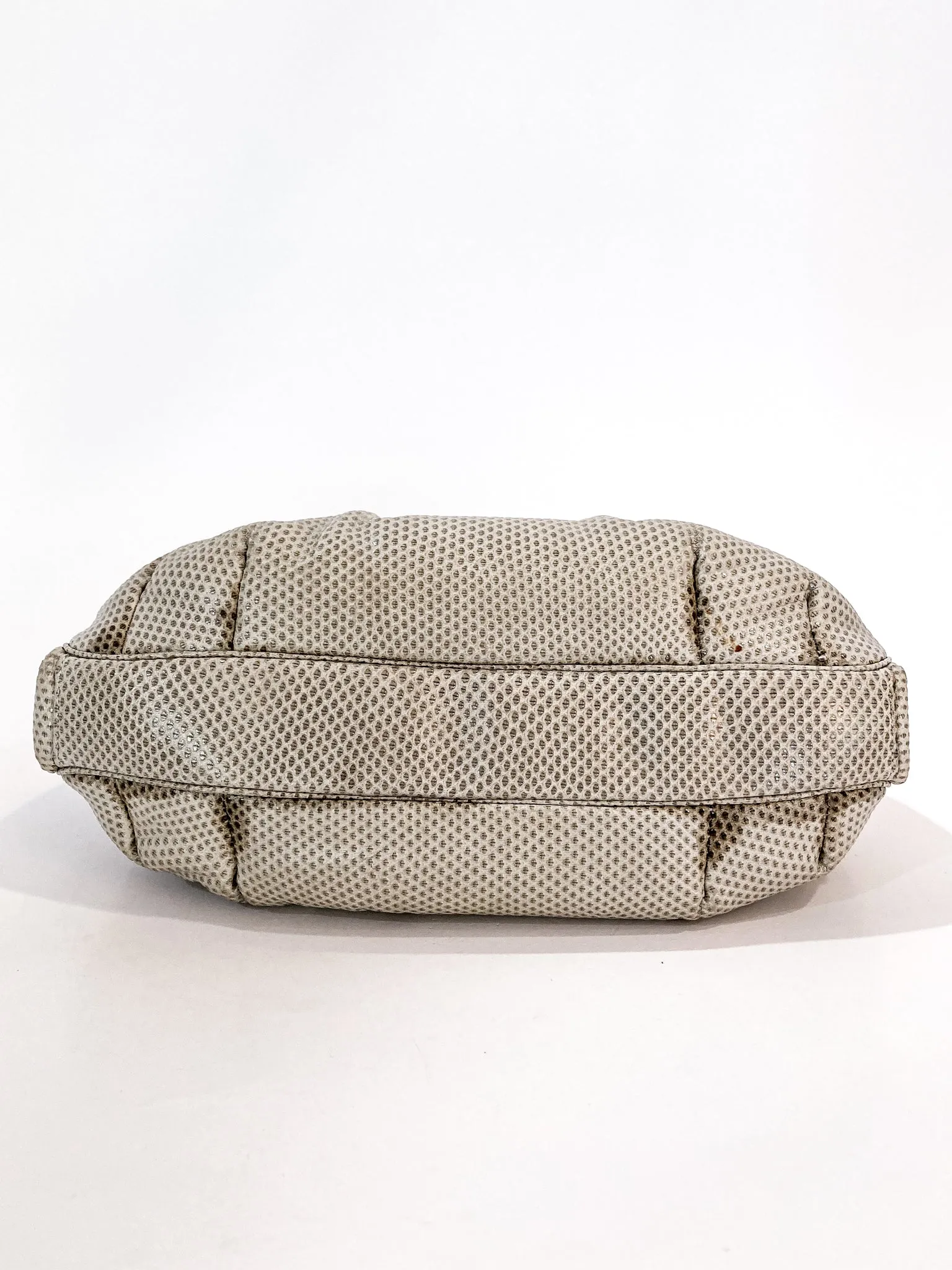 Vintage Judith Leiber Champagne Snakeskin Floral Clasp Crossbody Clutch Bag